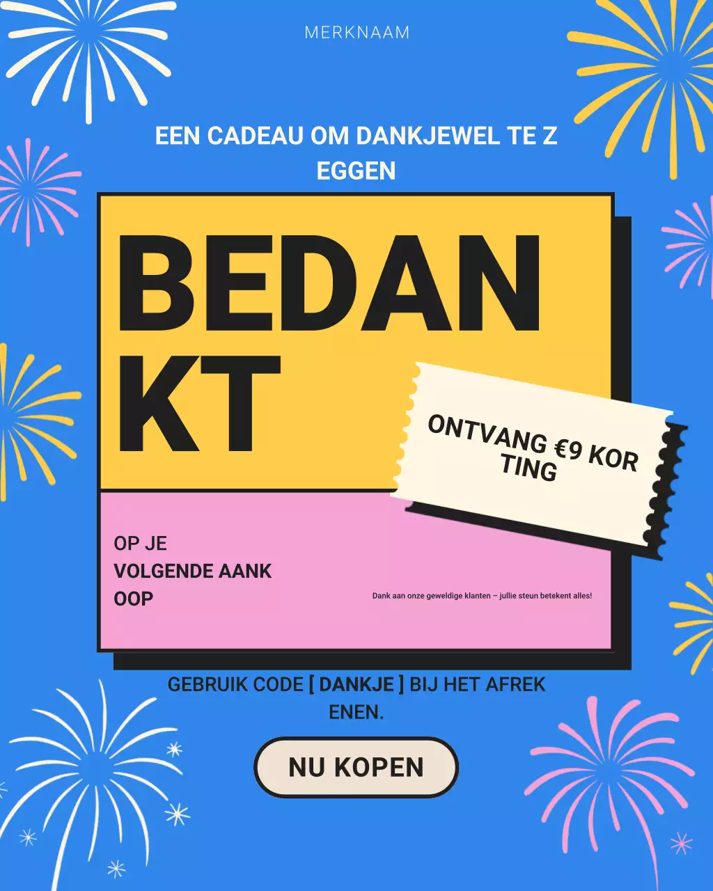 Blauwe moderne bedankactie Instagram-post