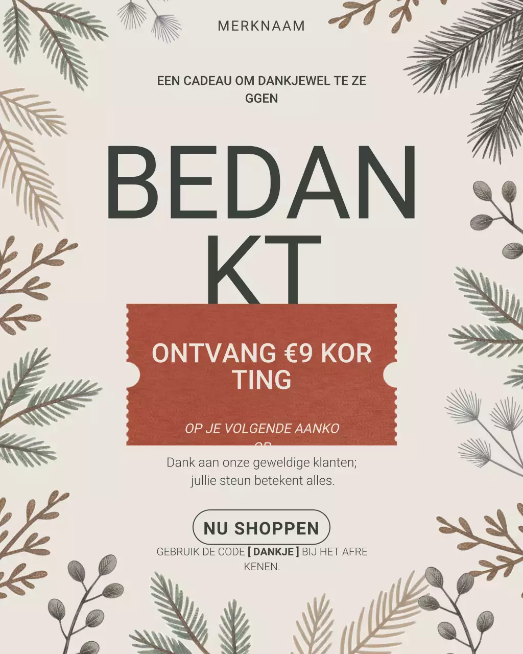 Beige botanische bedankpost op Instagram