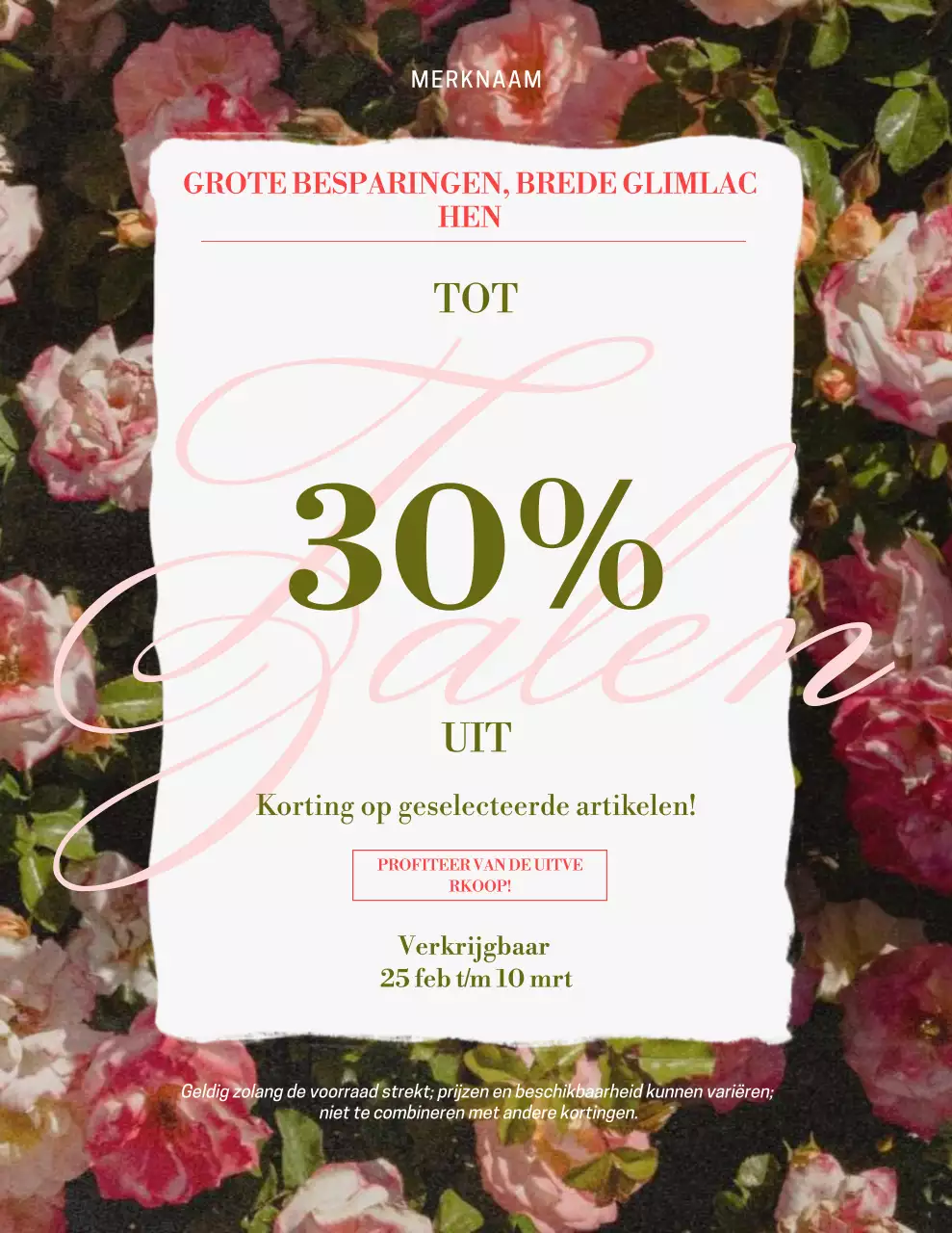 Roze bloemen verkooppromotieposter