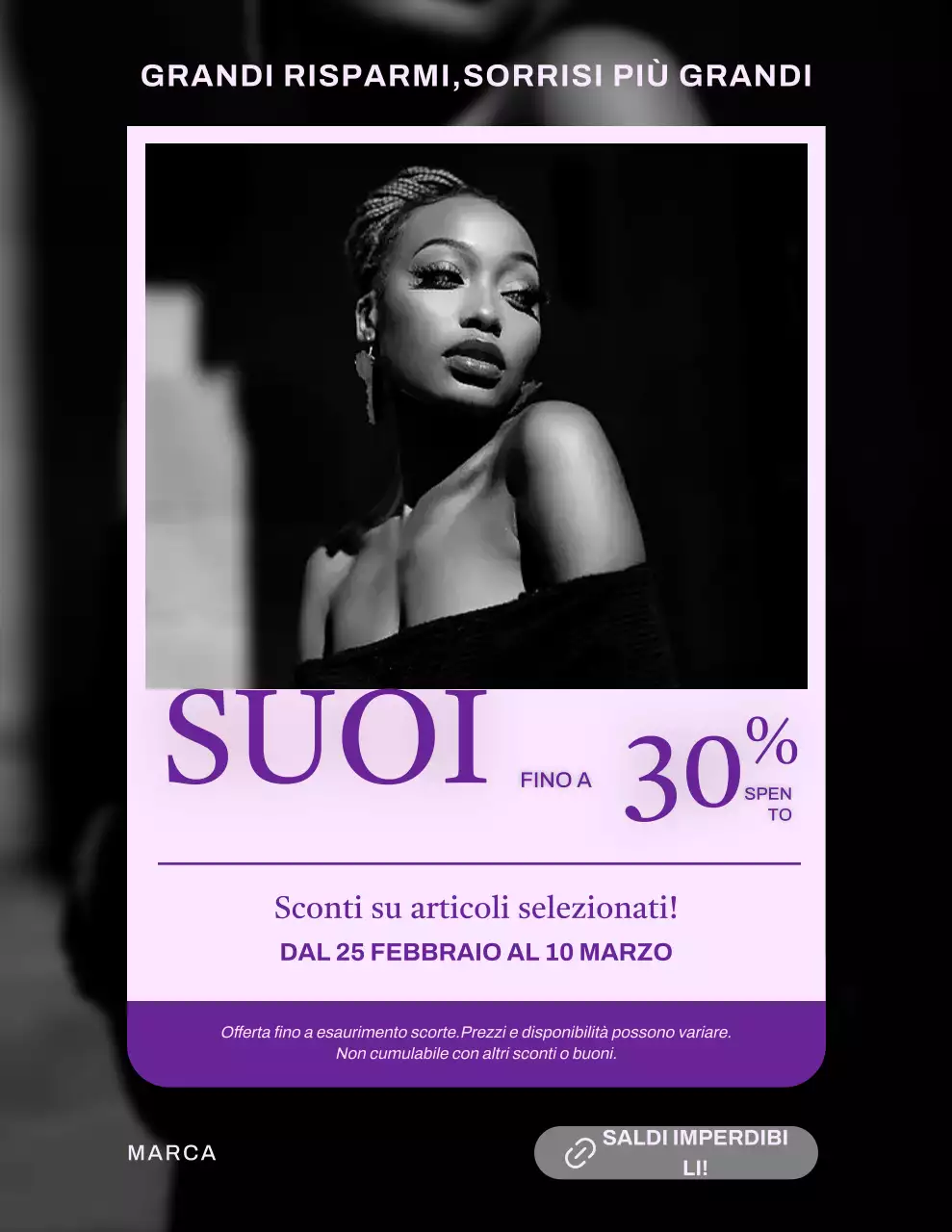 Poster promozionale moderno nero e viola