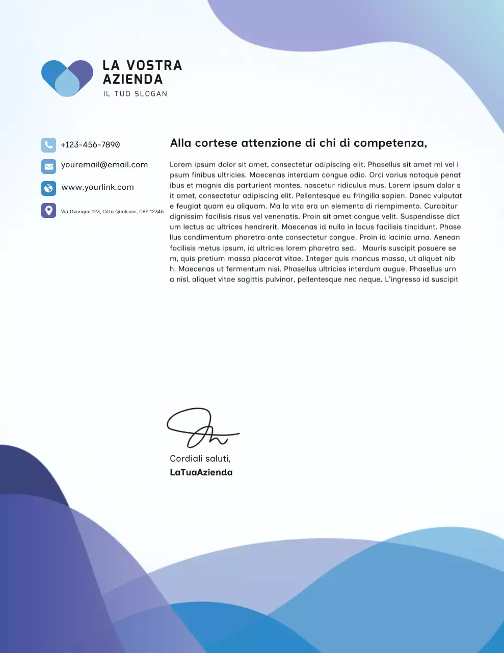 Documento intestatario di carta aziendale moderna blu