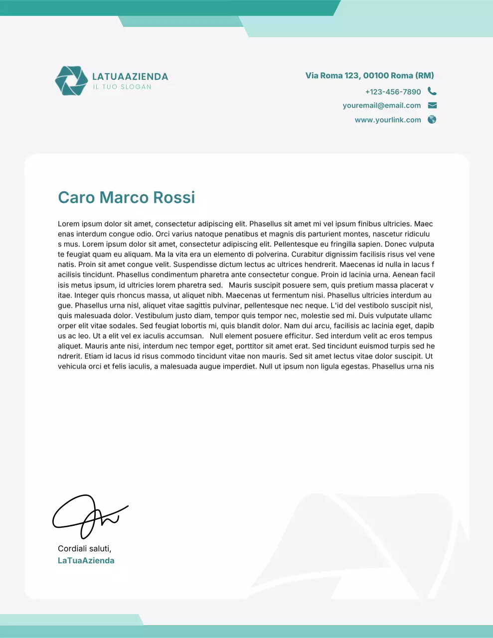 Carta intestata professionale color verde acqua