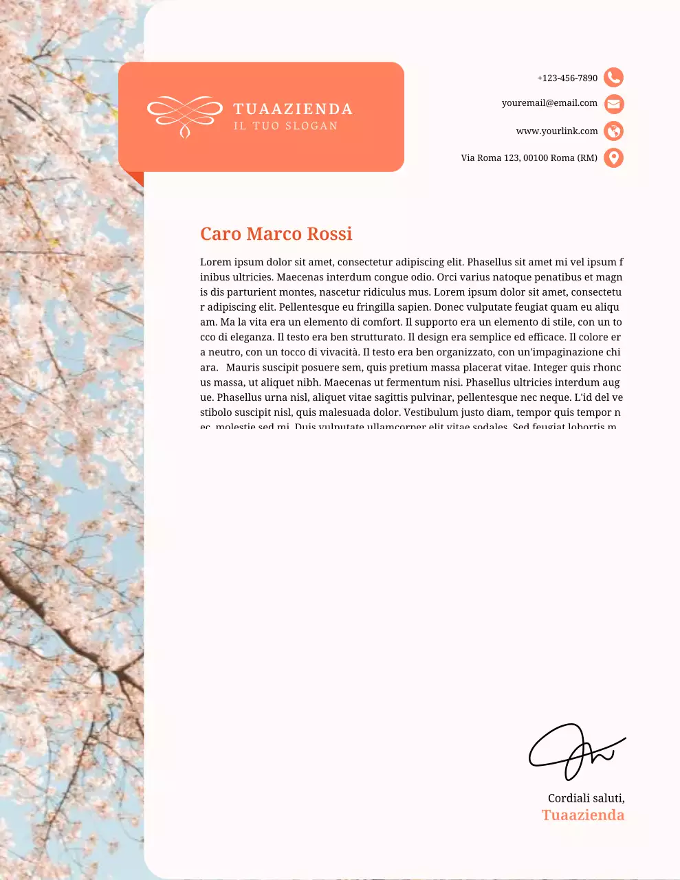 Documento con carta intestata floreale ed elegante