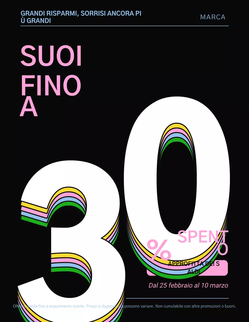 Poster promozionale moderno nero e arcobaleno