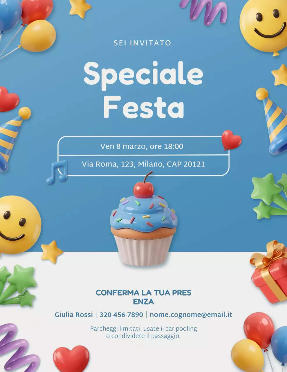 Invito alla festa giocosa blu