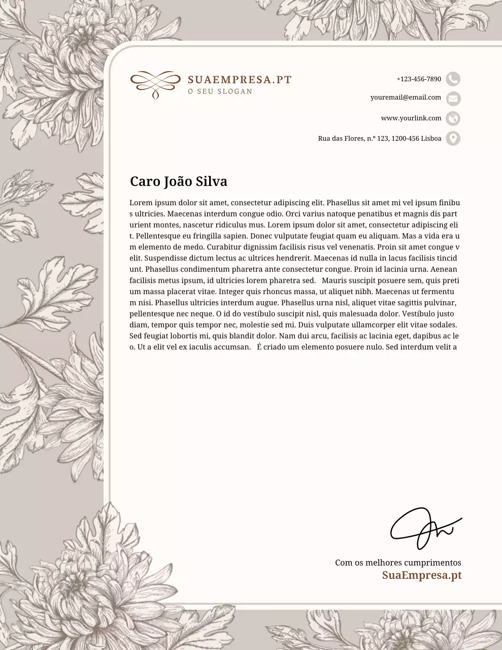 Papel timbrado comercial elegante bege