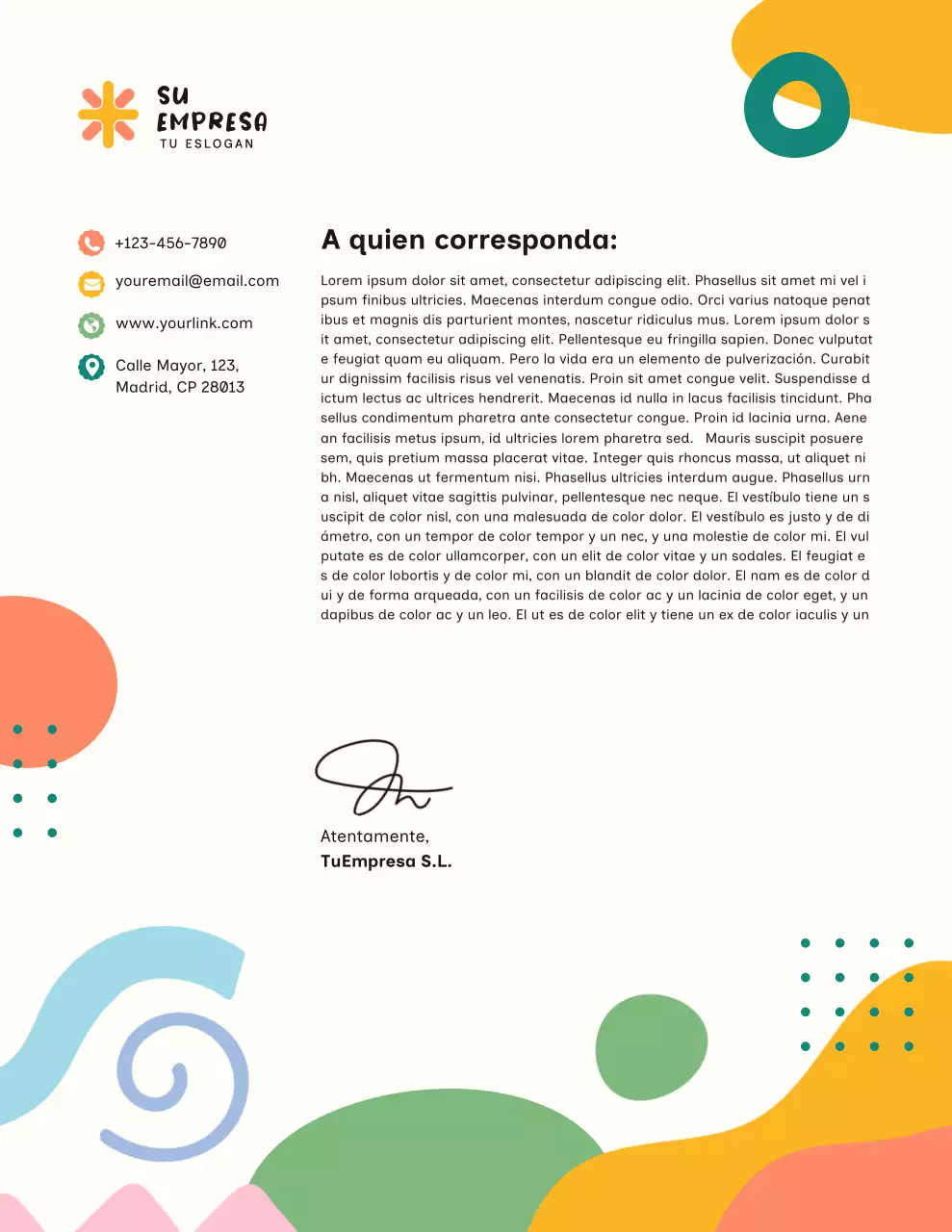 Membrete comercial minimalista y colorido