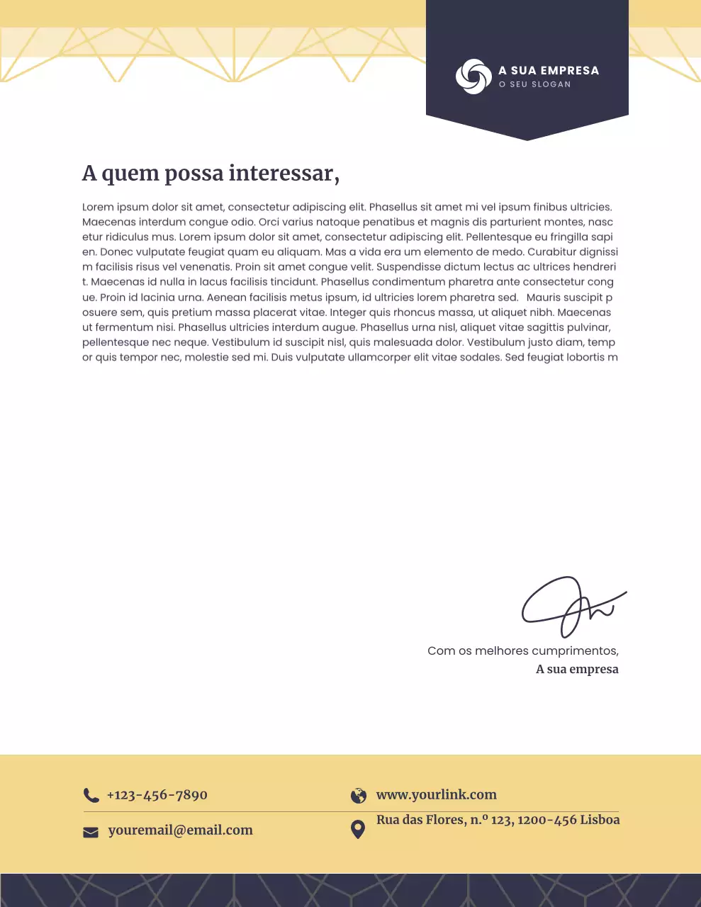 Papel timbrado profissional dourado