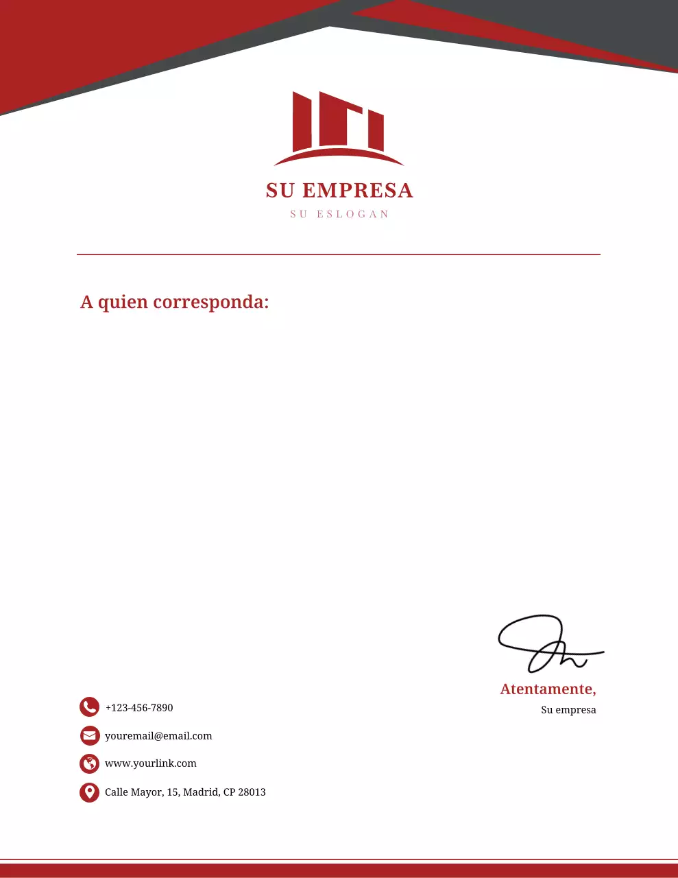 Membrete profesional rojo para empresas