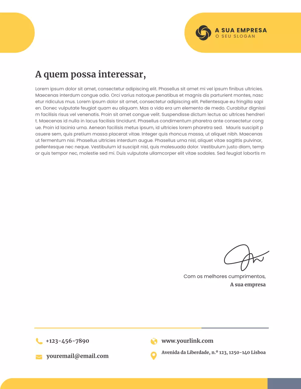 Papel timbrado comercial minimalista amarelo