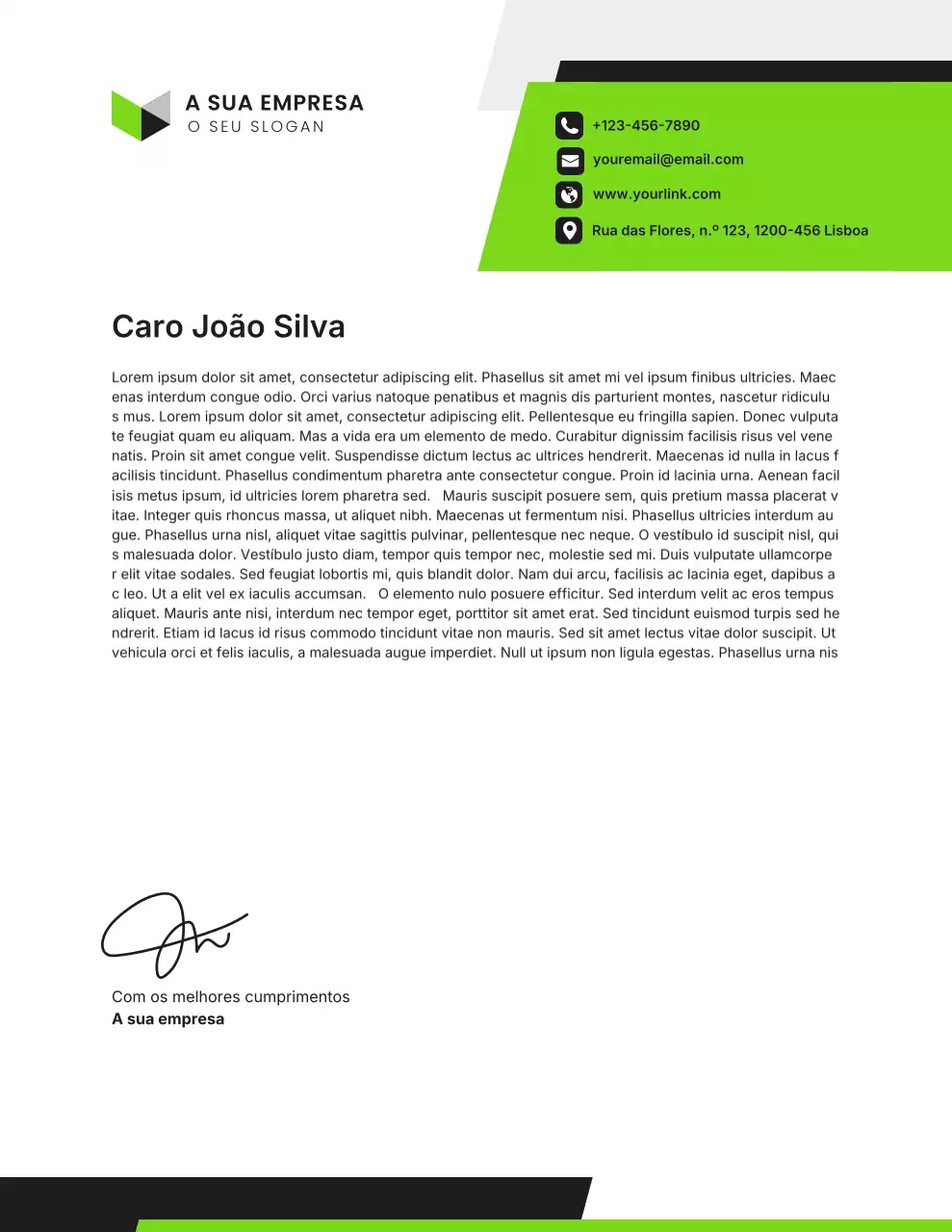 Papel timbrado comercial moderno verde