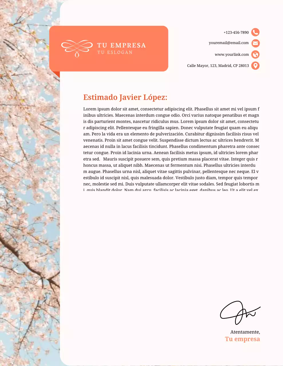 Documento con membrete elegante y floral