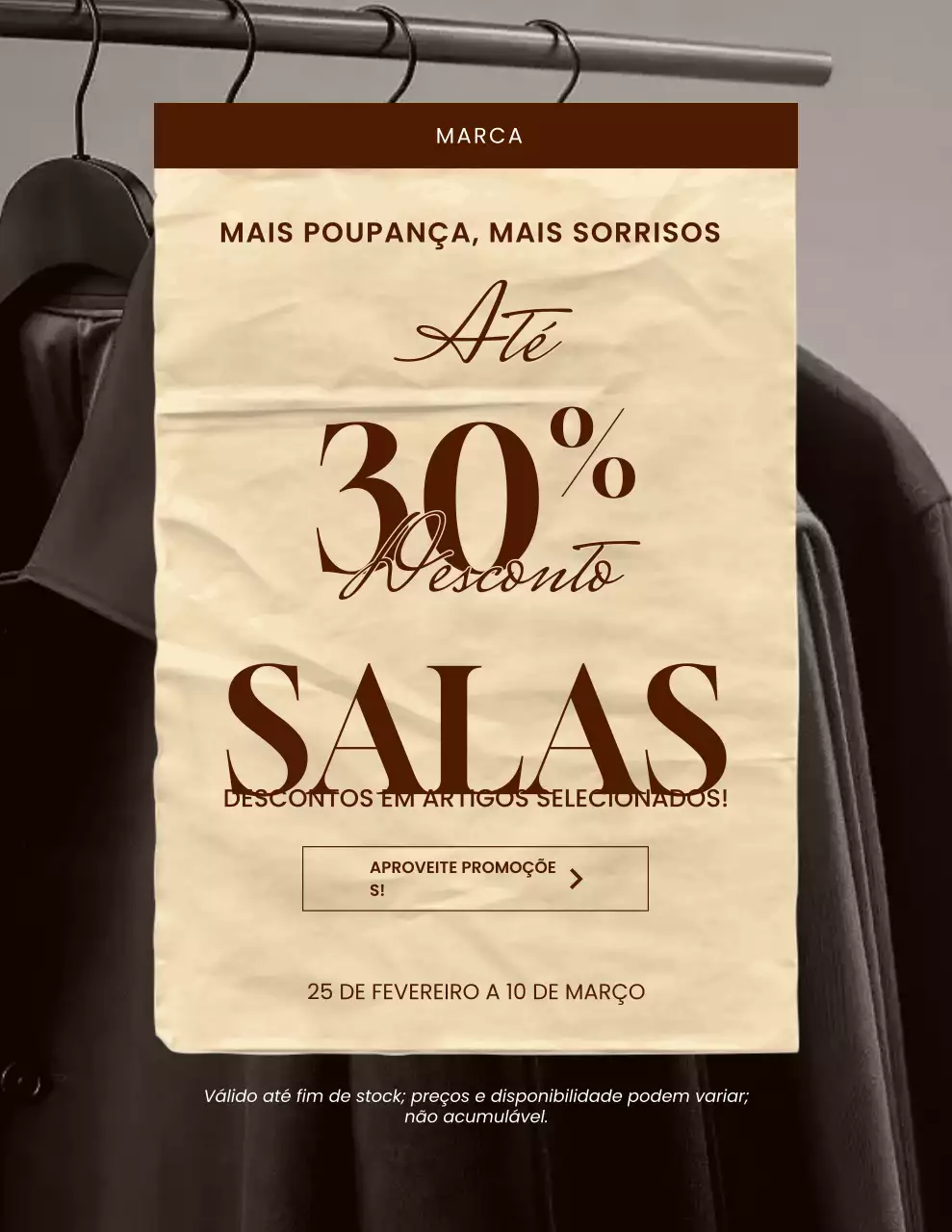 Pôster promocional clássico em bege e marrom