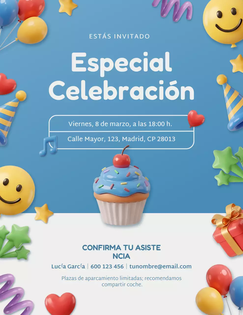 Invitación de celebración azul lúdica