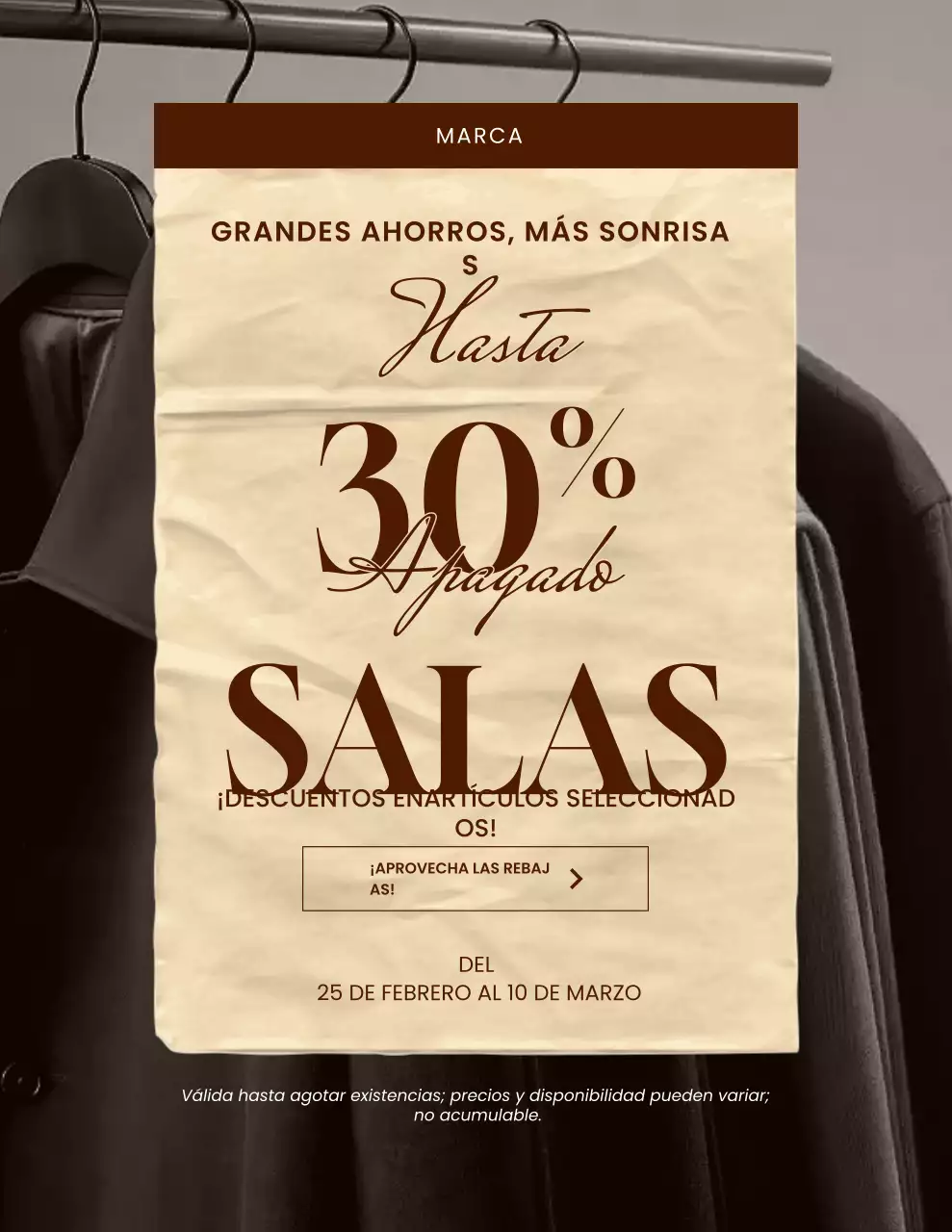 Póster de promoción de ventas clásico en beige y marrón
