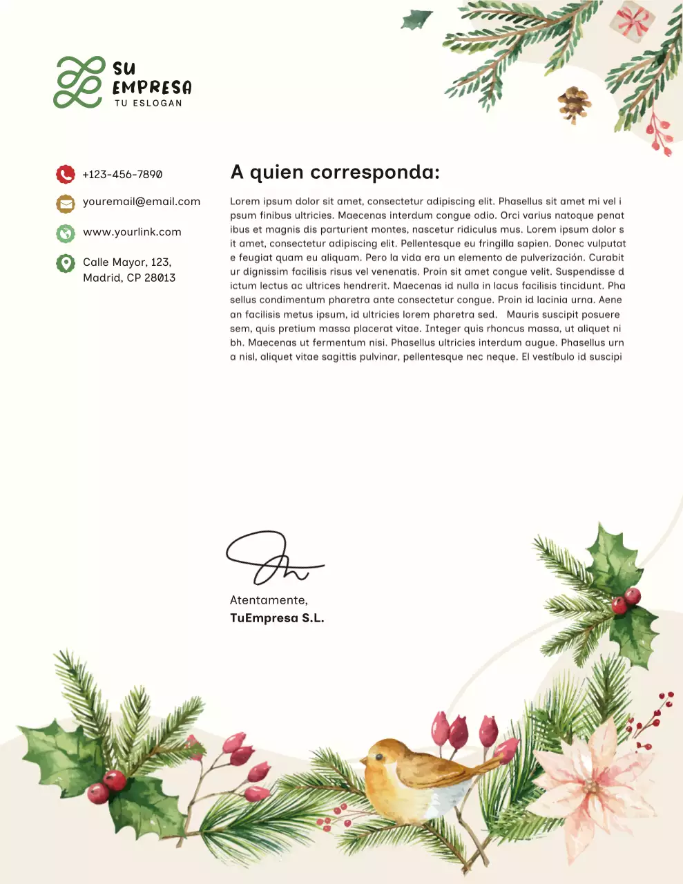 Documento con membrete festivo elegante en color beige