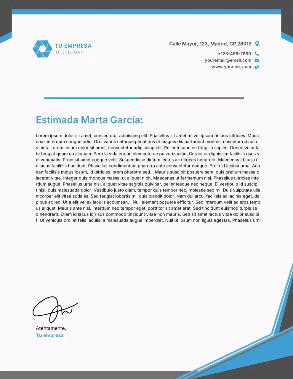 Membrete comercial profesional azul