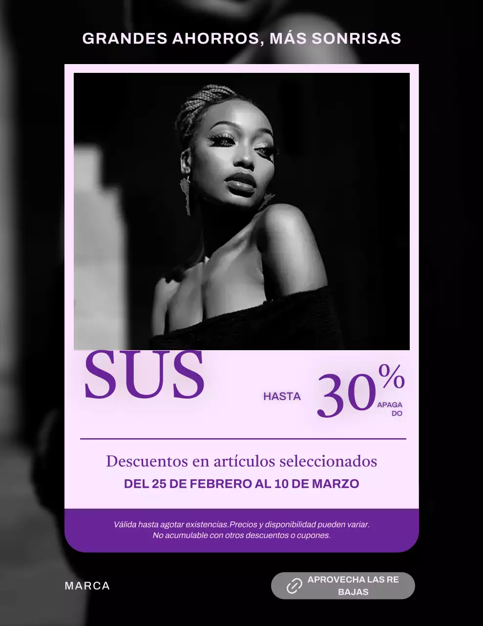 Póster de promoción de ventas moderno en negro y morado