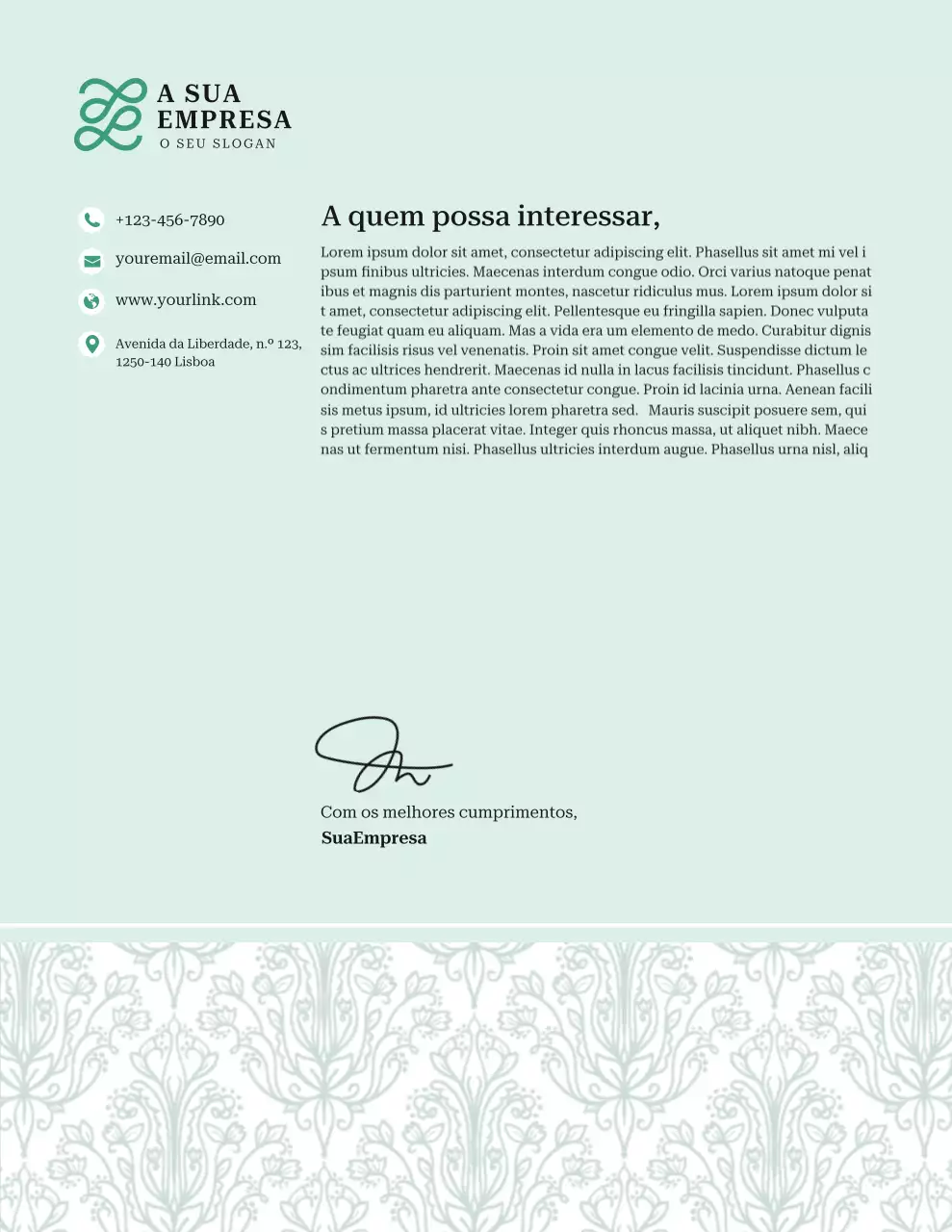 Papel timbrado comercial elegante na cor verde