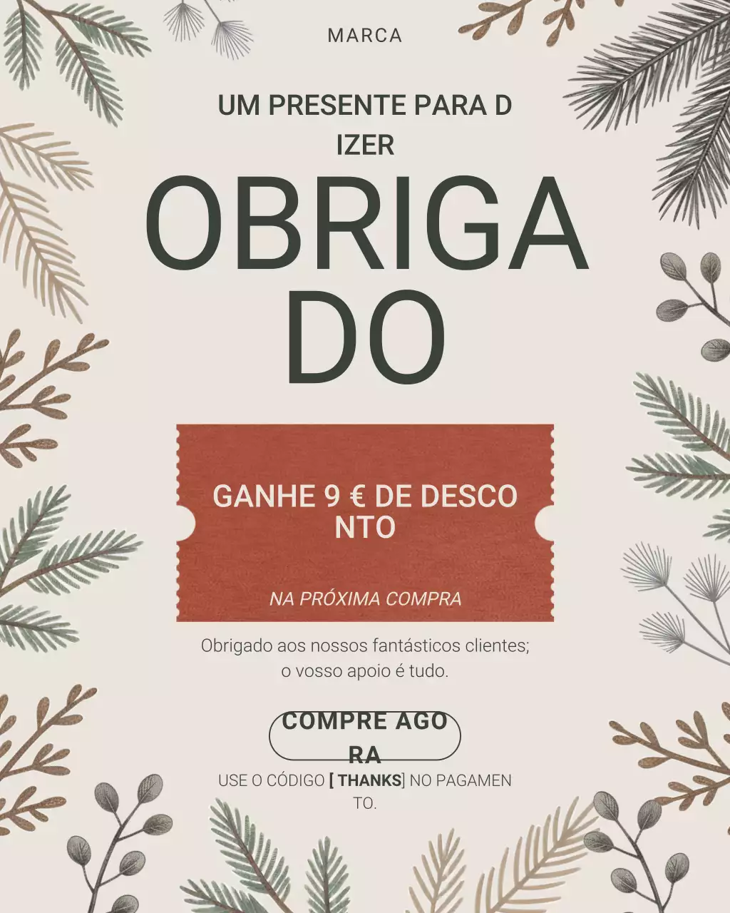 Postagem de agradecimento botânica bege no Instagram