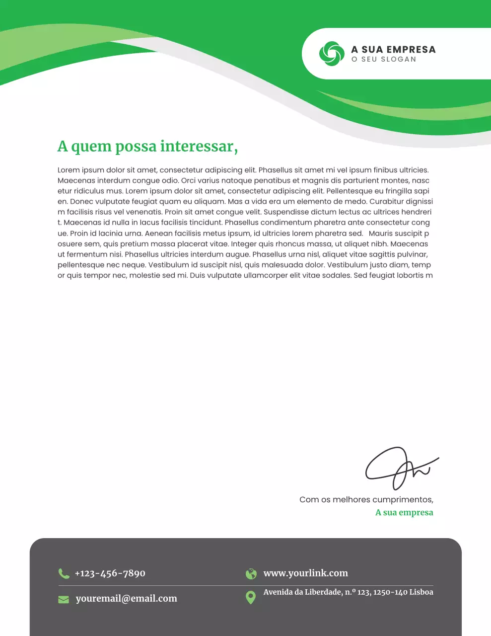 Papel timbrado comercial moderno verde