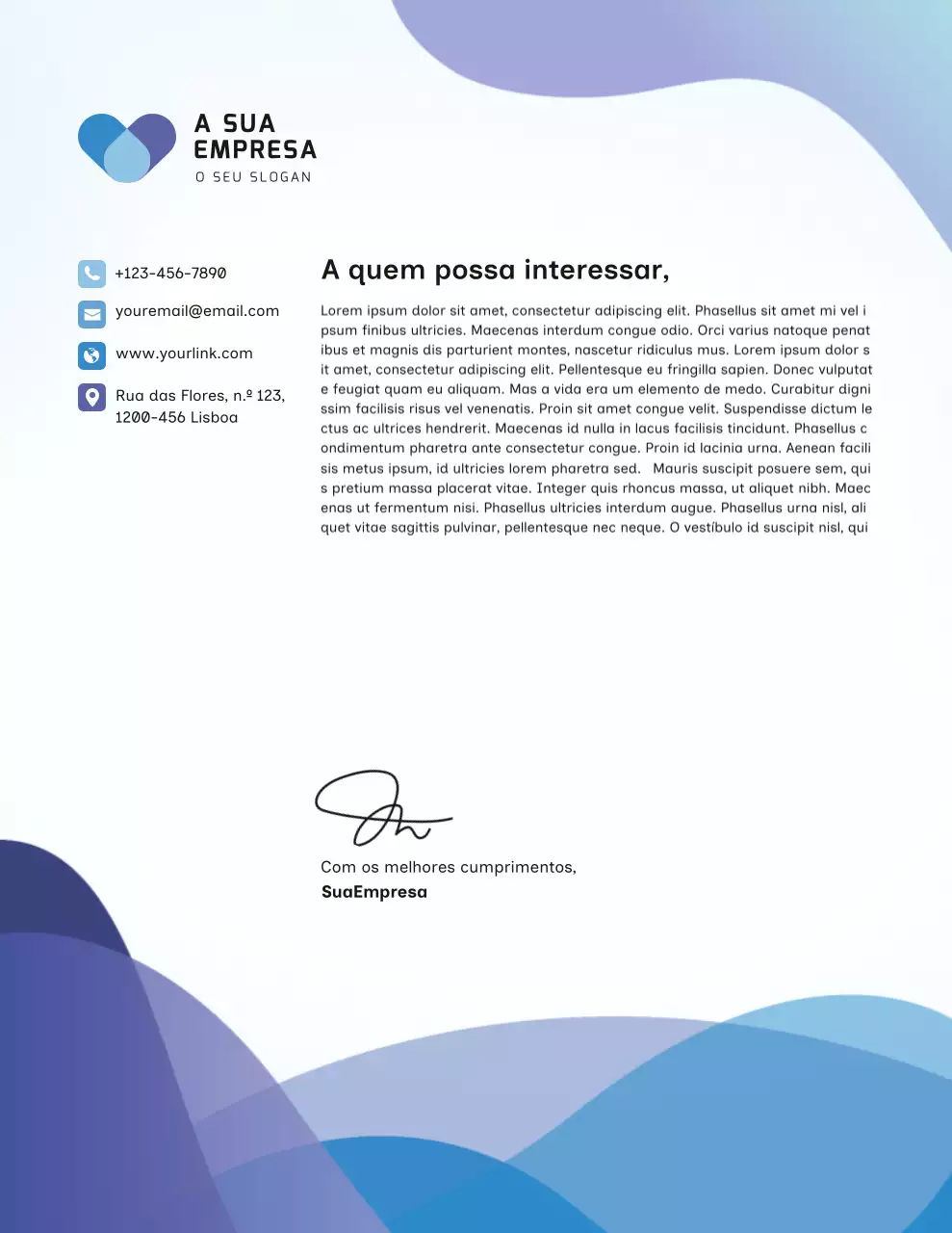 Documento de papel timbrado comercial moderno azul