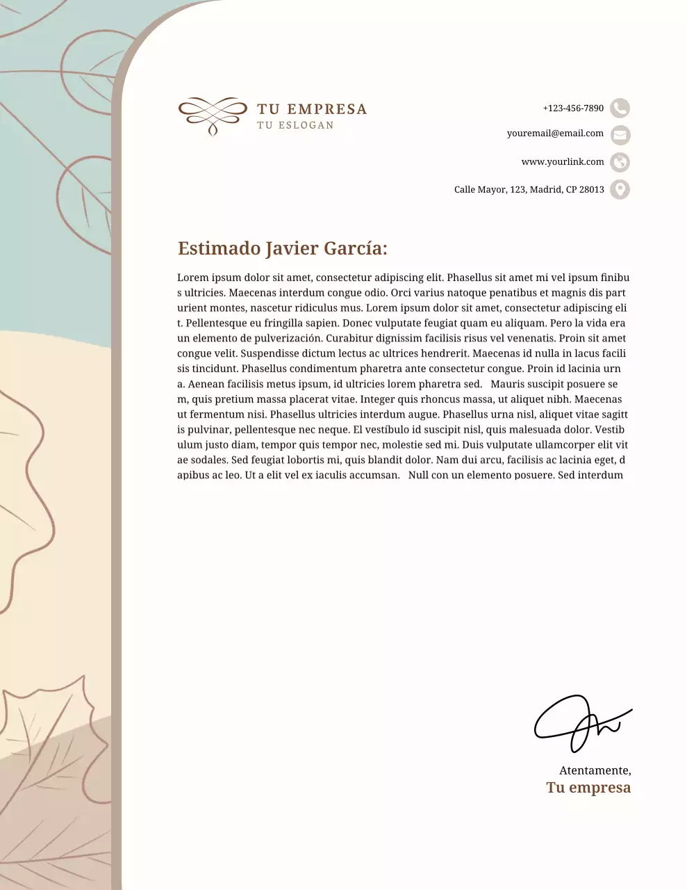 Membrete empresarial elegante en color beige