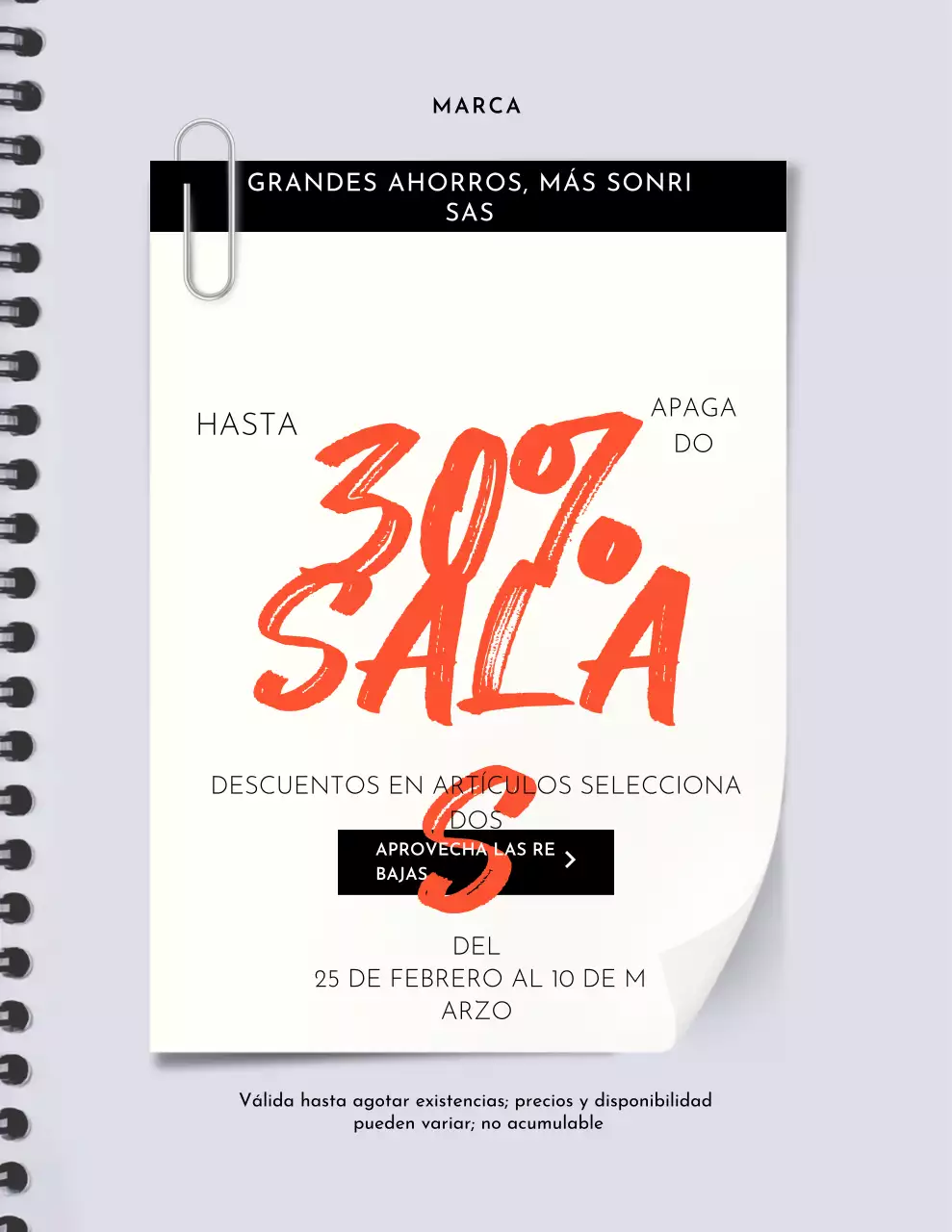 Póster de promoción de ventas en negrita naranja