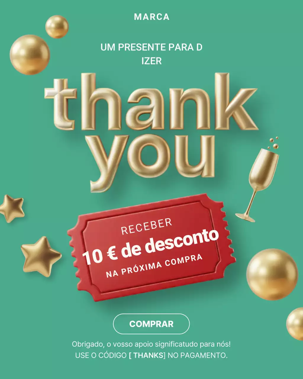 Postagem de agradecimento promocional elegante e verde no Instagram