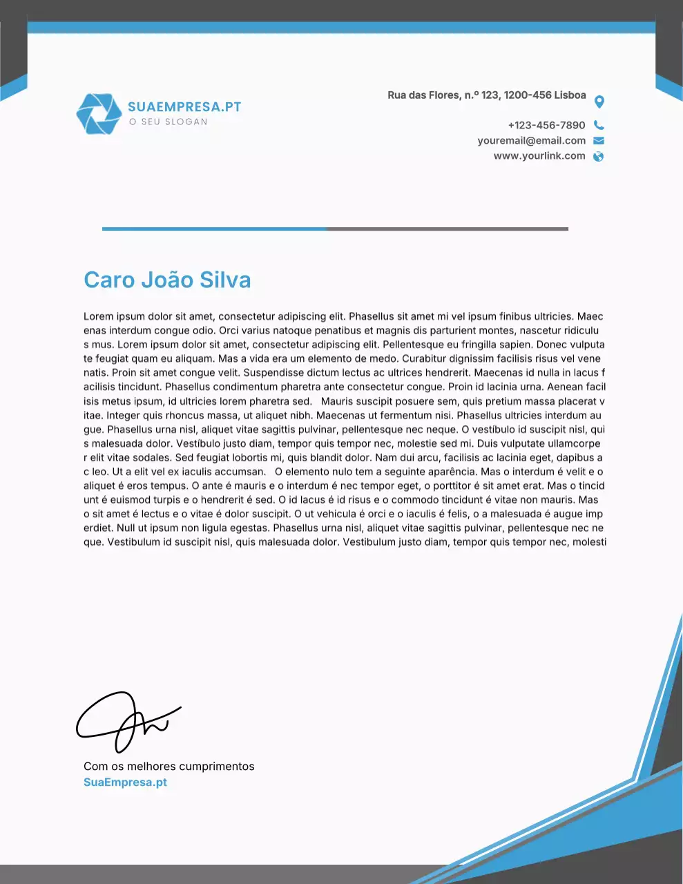 Papel timbrado comercial profissional azul