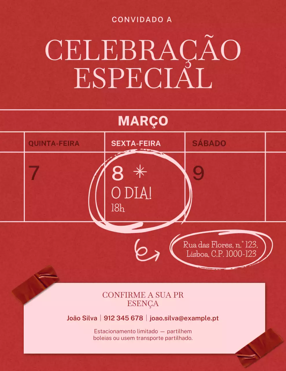 Convite para uma Festa com Desenhos em Vermelho e Rosa