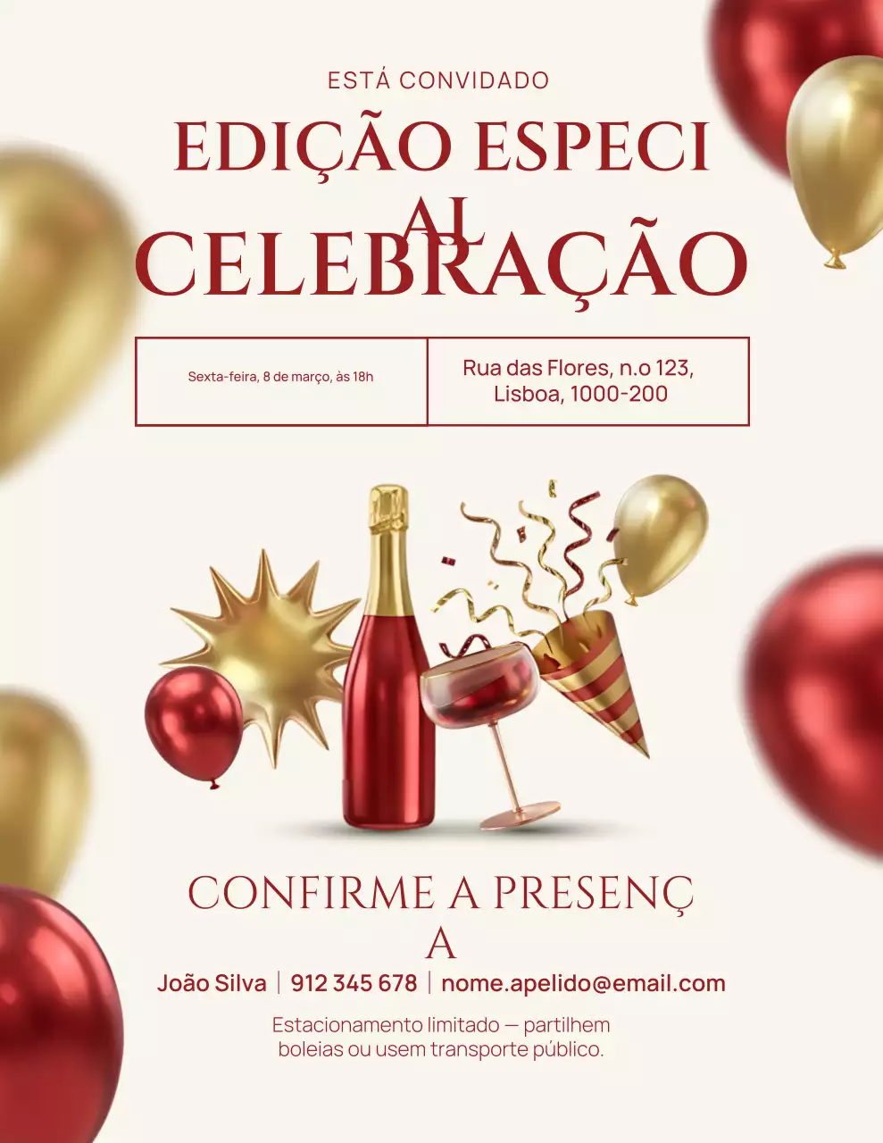 Convite para uma celebração moderna em tons de vermelho e bege