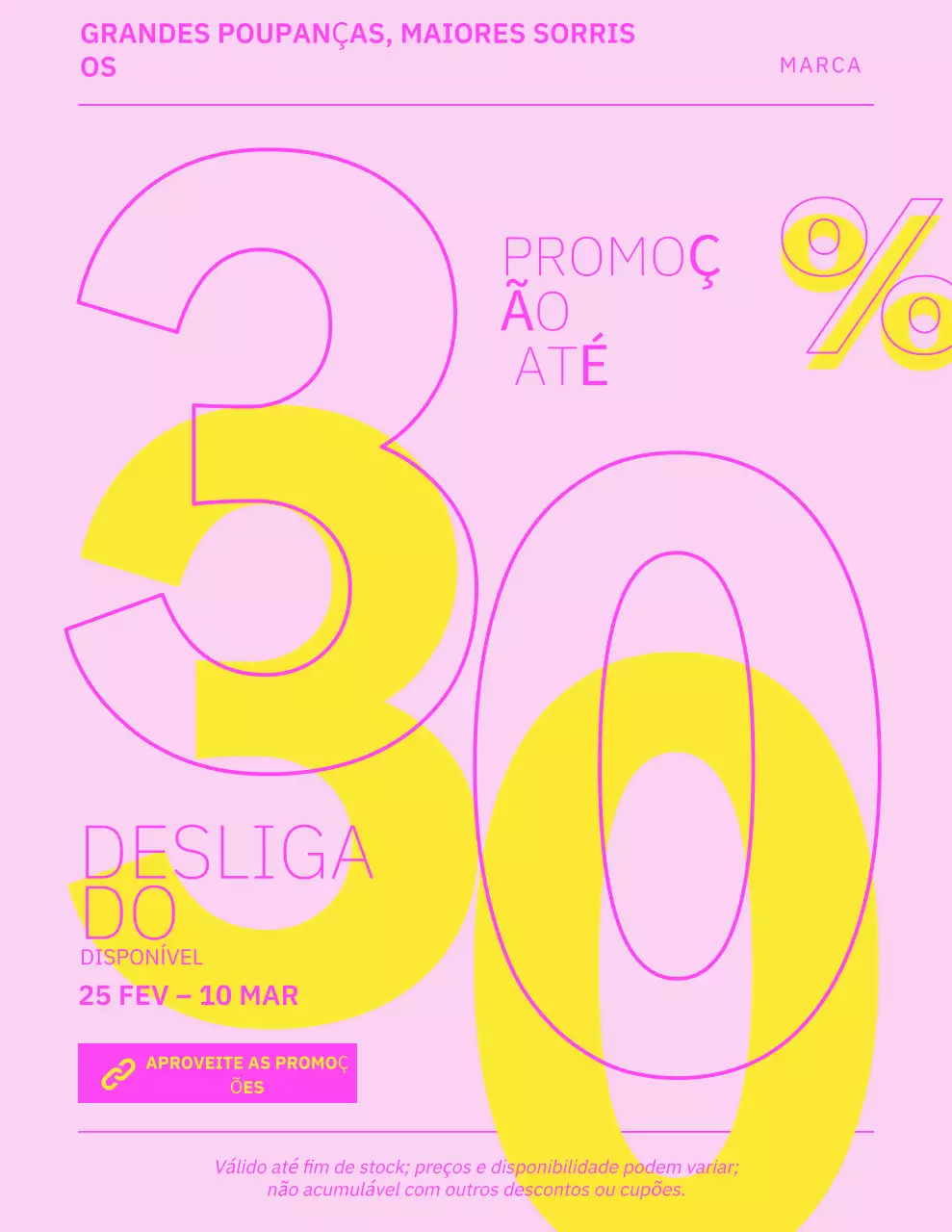 Pôster moderno de promoção de vendas em rosa e amarelo
