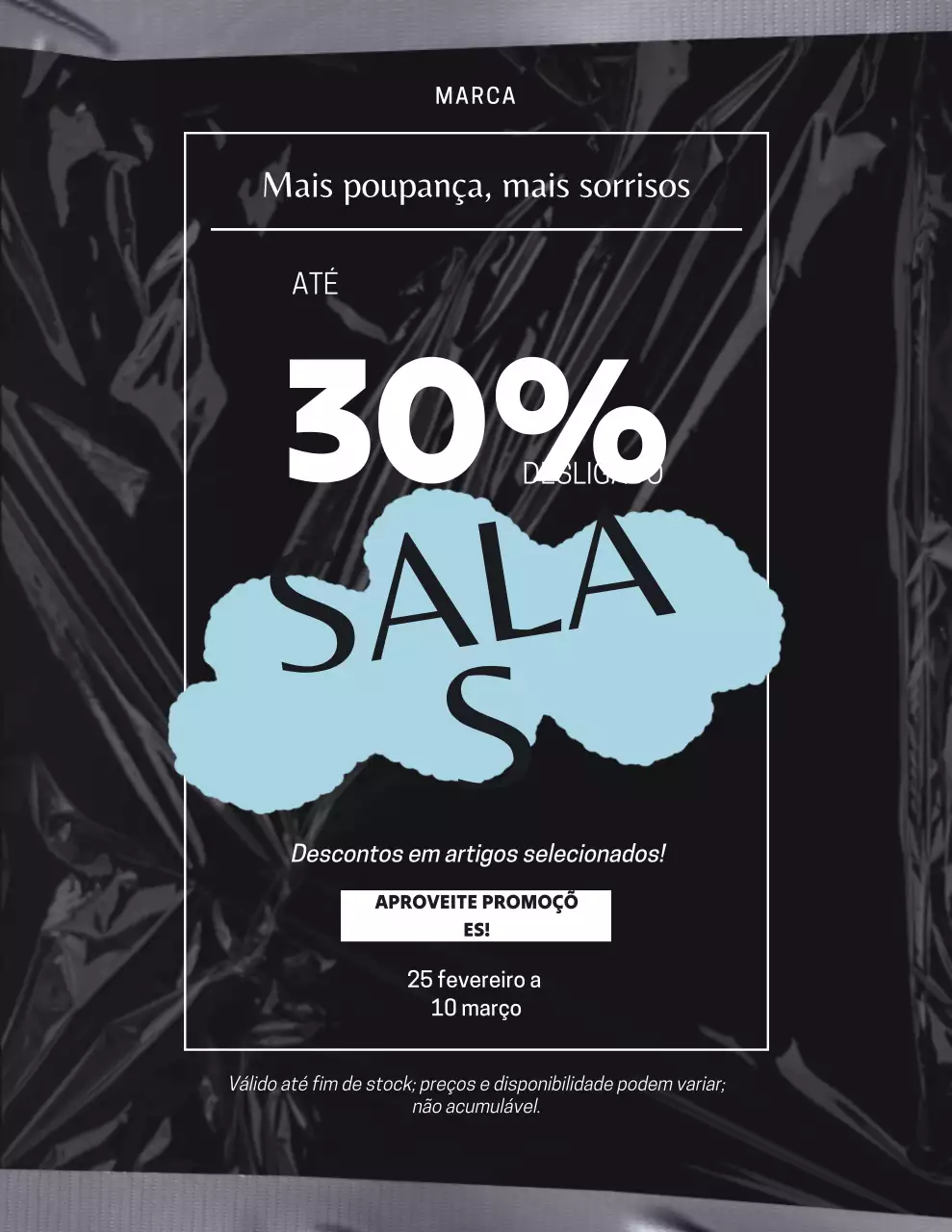 Pôster moderno preto para promoção de vendas