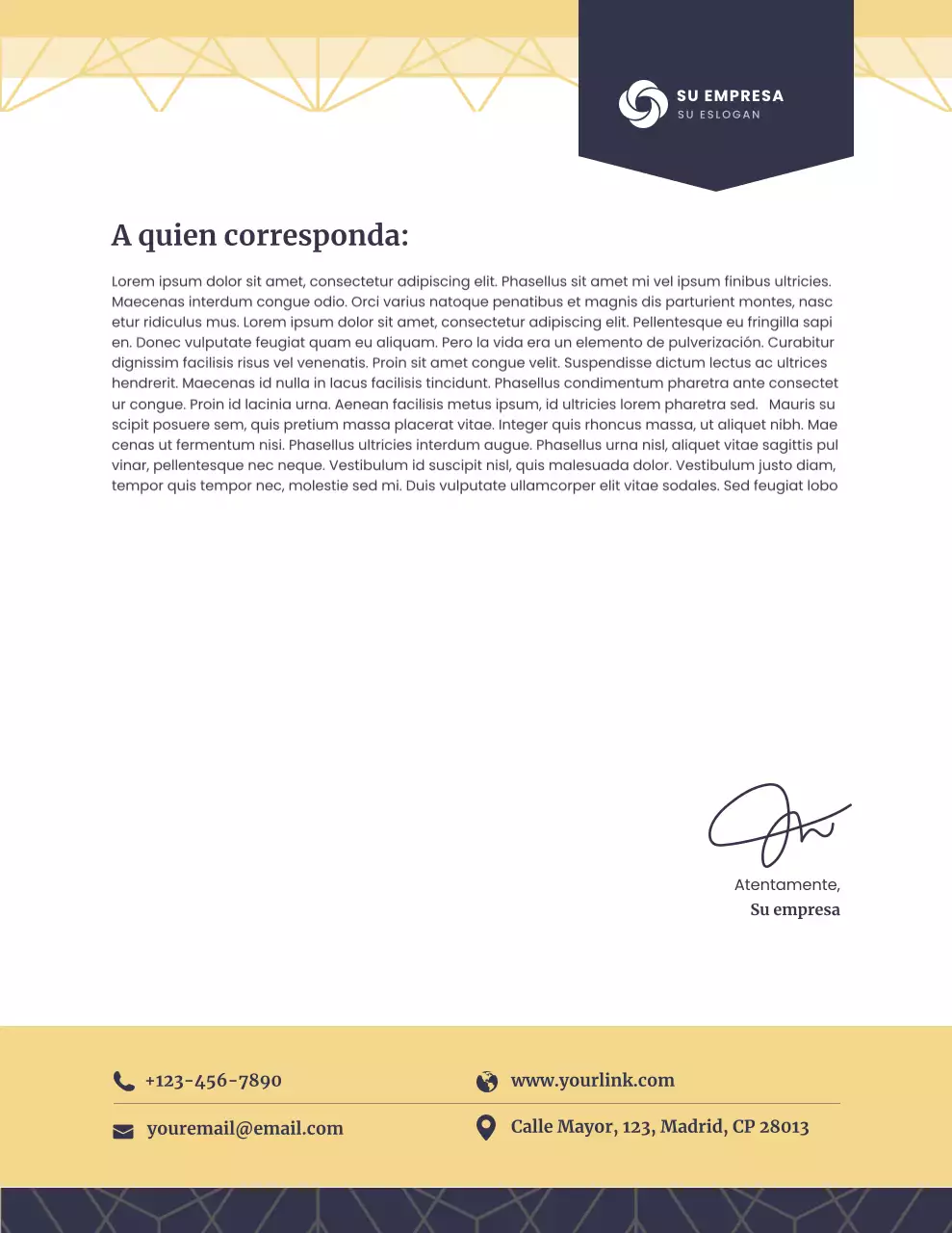Membrete profesional dorado para empresas