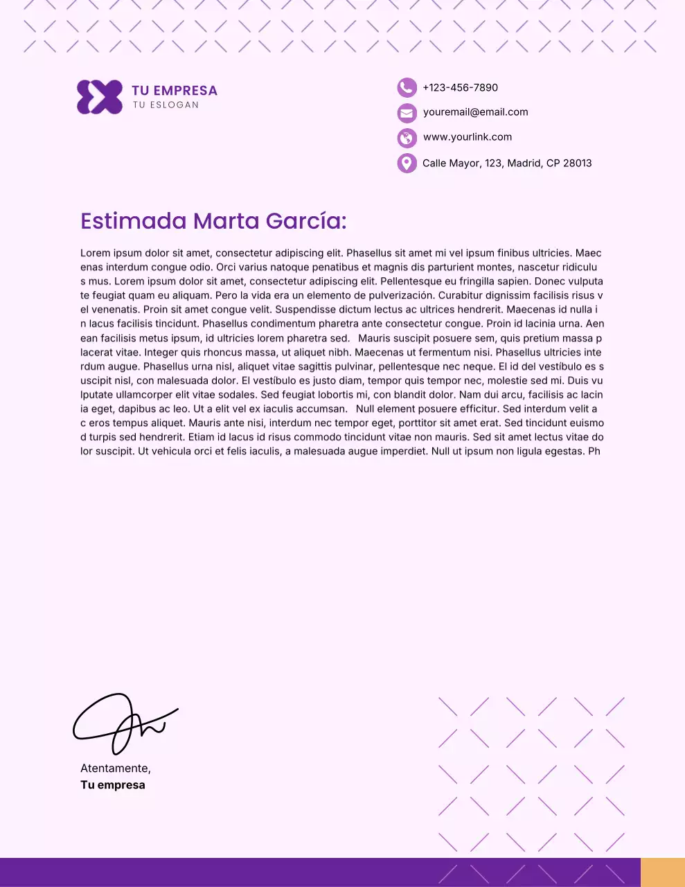 Membrete profesional morado para empresas