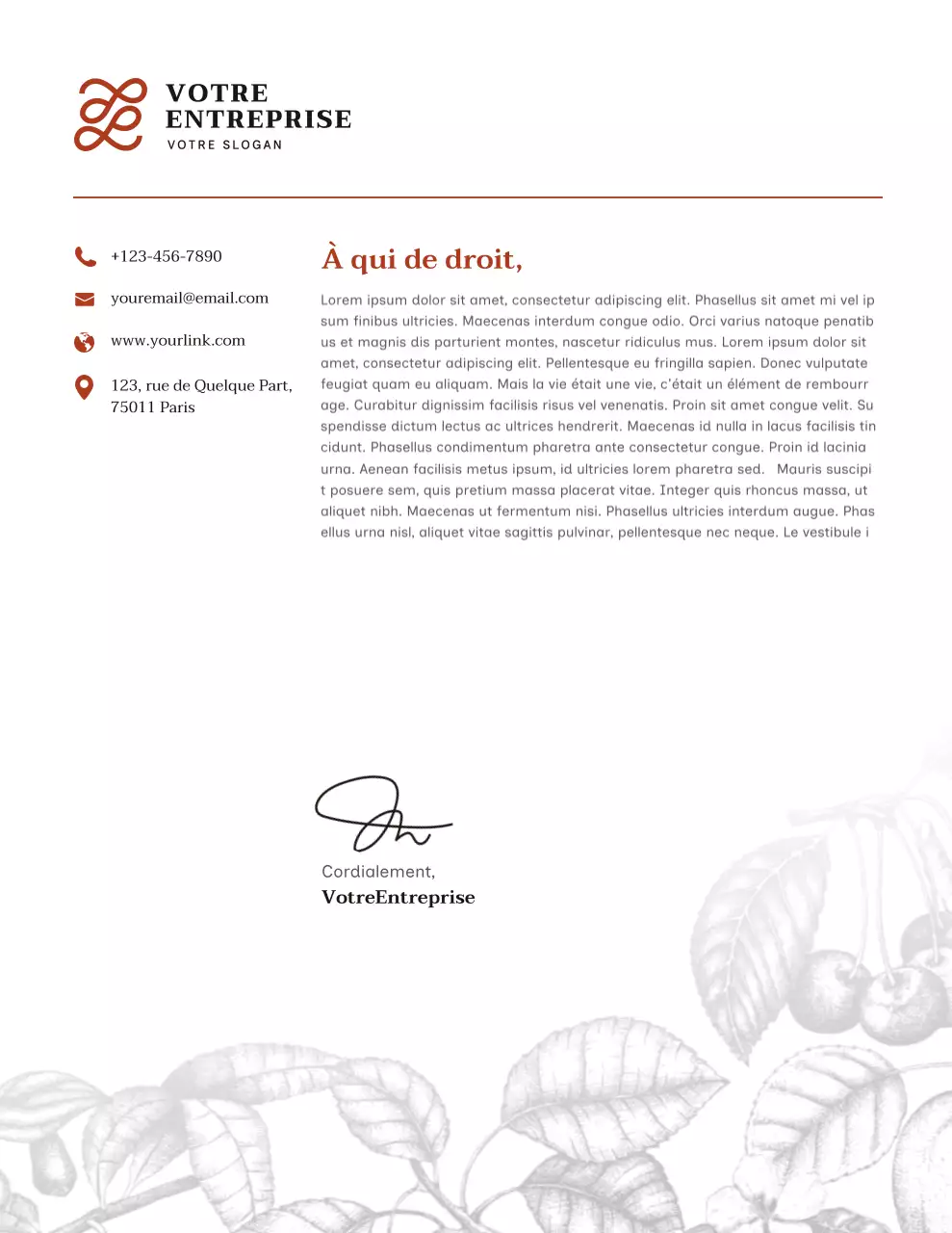 Papier à en-tête blanc élégant pour une entreprise