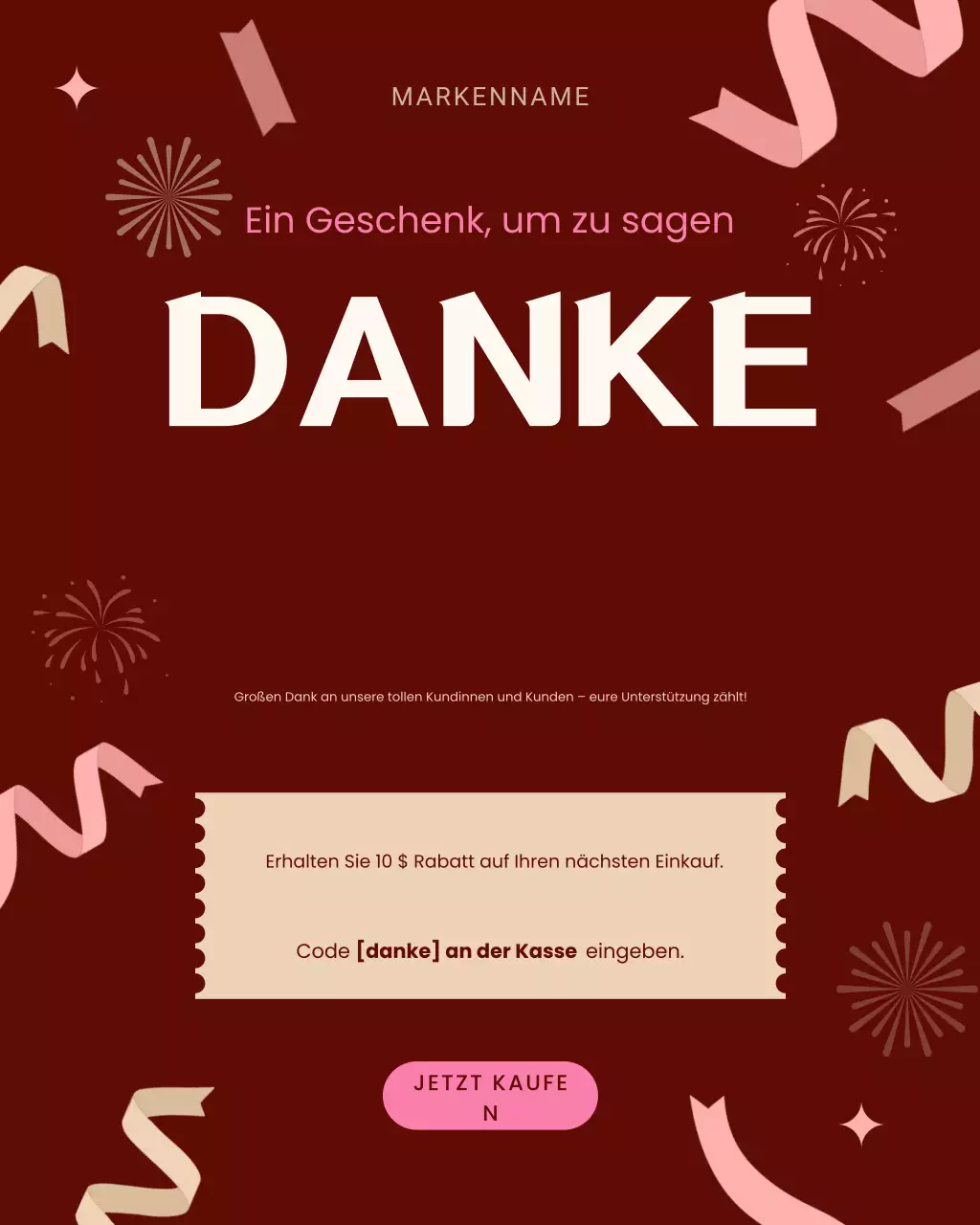 Festlicher Dankeschön-Beitrag in Maroon auf Instagram