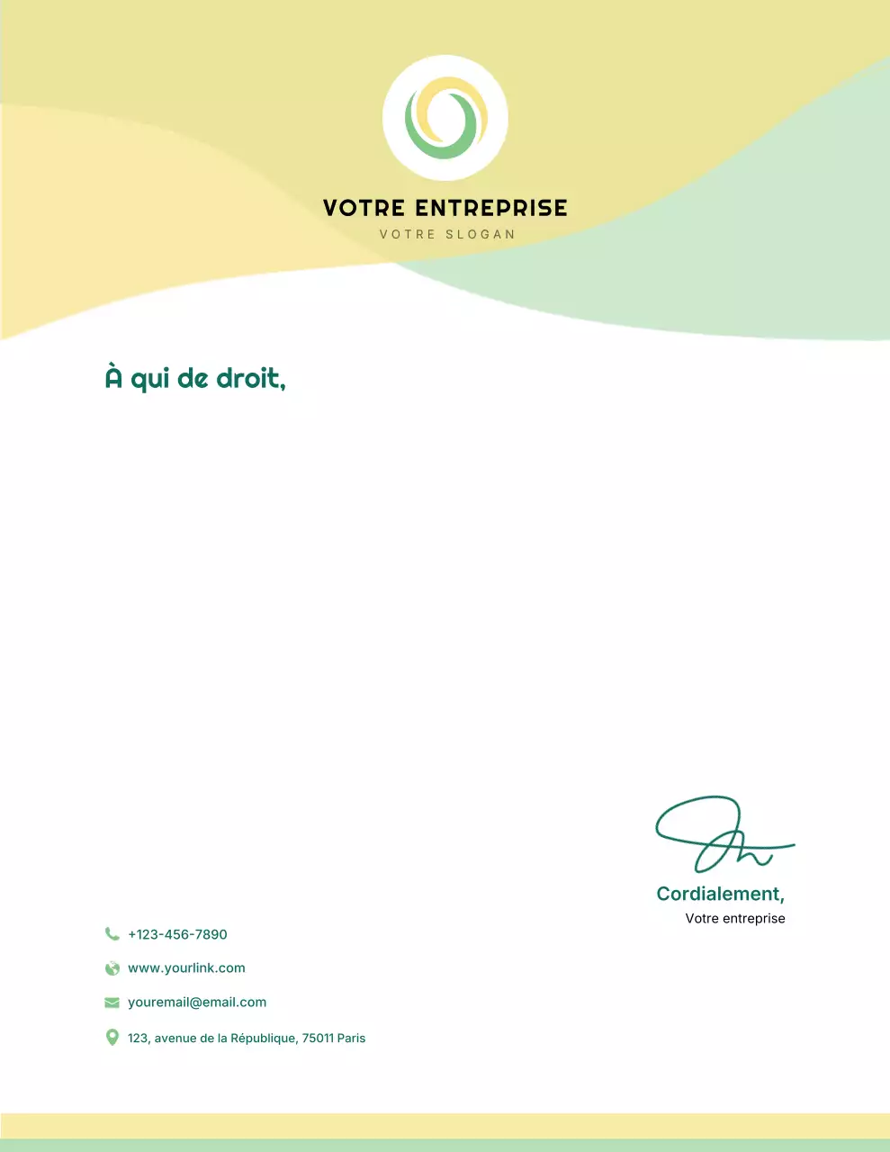 Papier à en-tête moderne jaune-vert pour entreprises