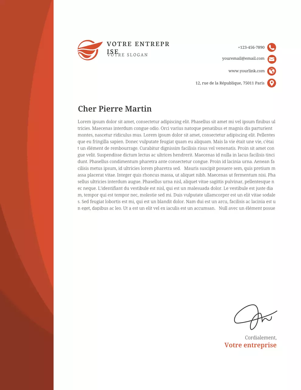 Papier à en-tête professionnel orange