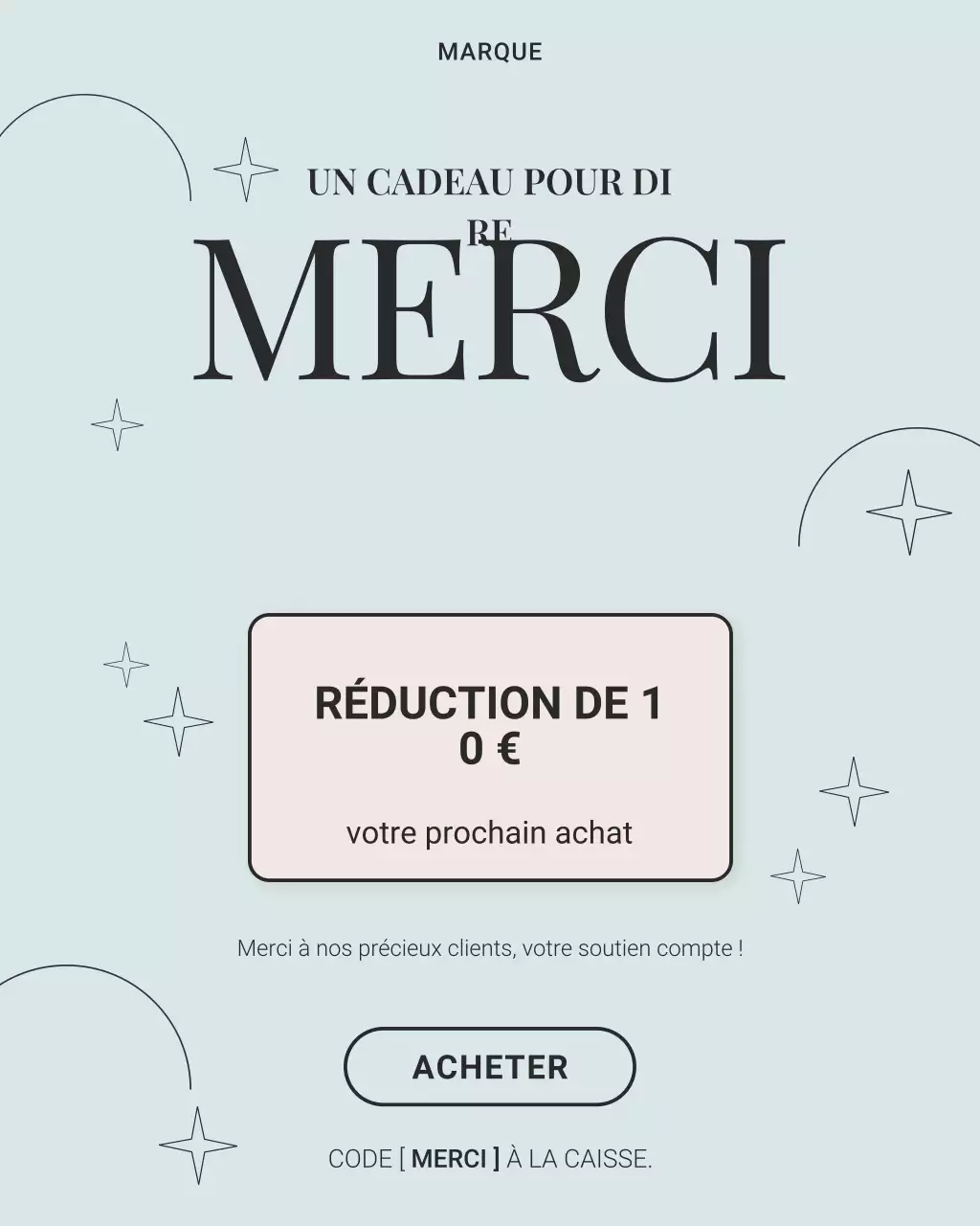 Publication Instagram minimaliste bleue de remerciement