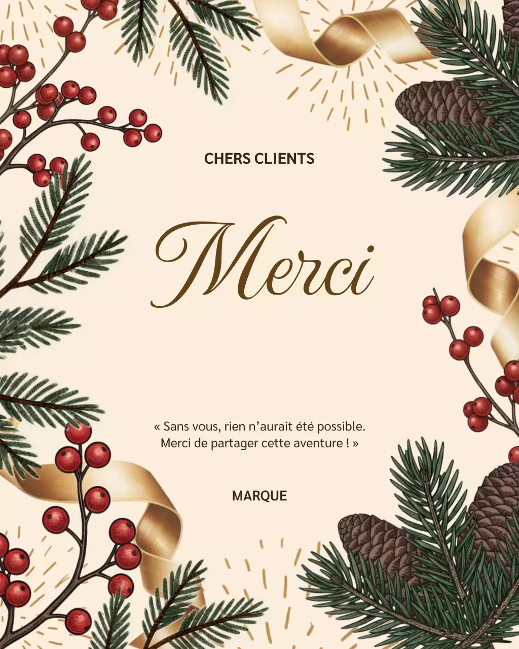 Carte de remerciement beige à motifs botaniques (publication Instagram)