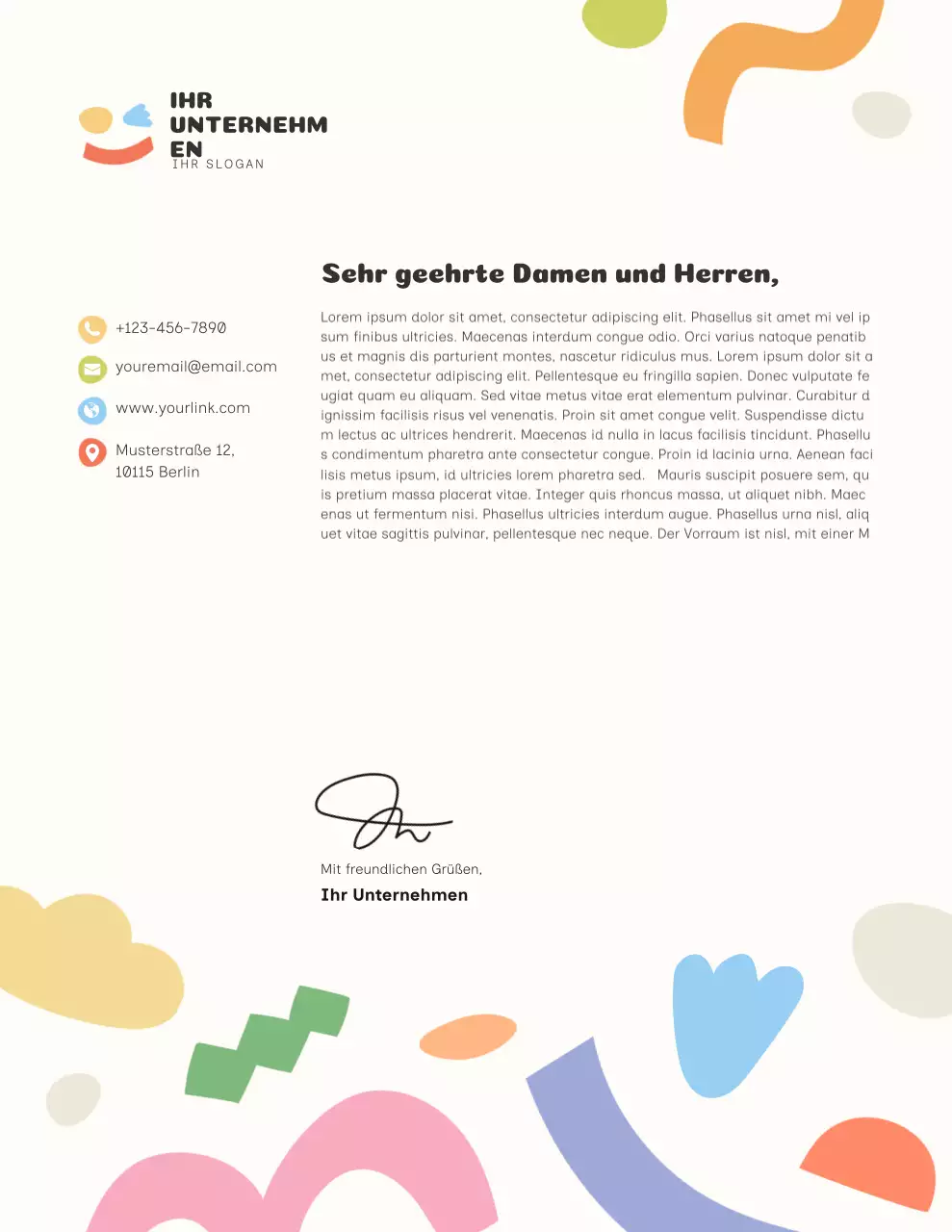 Farbenfrohes modernes Briefkopf-Geschäftsdokument