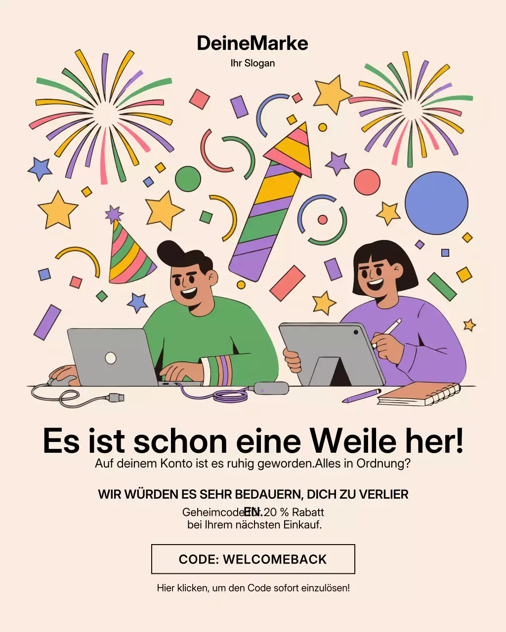 Farbenfrohe, moderne E-Mail-Werbeankündigung