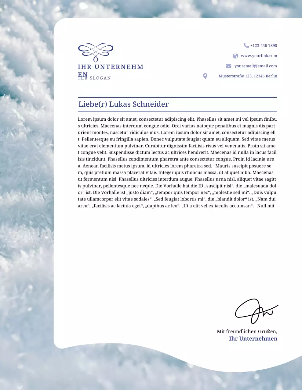 Blauer Winter-Geschäftsbriefkopf