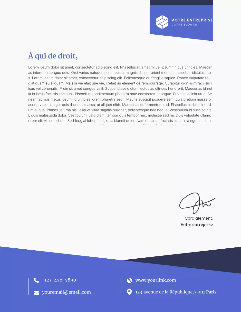 Papier à en-tête bleu professionnel