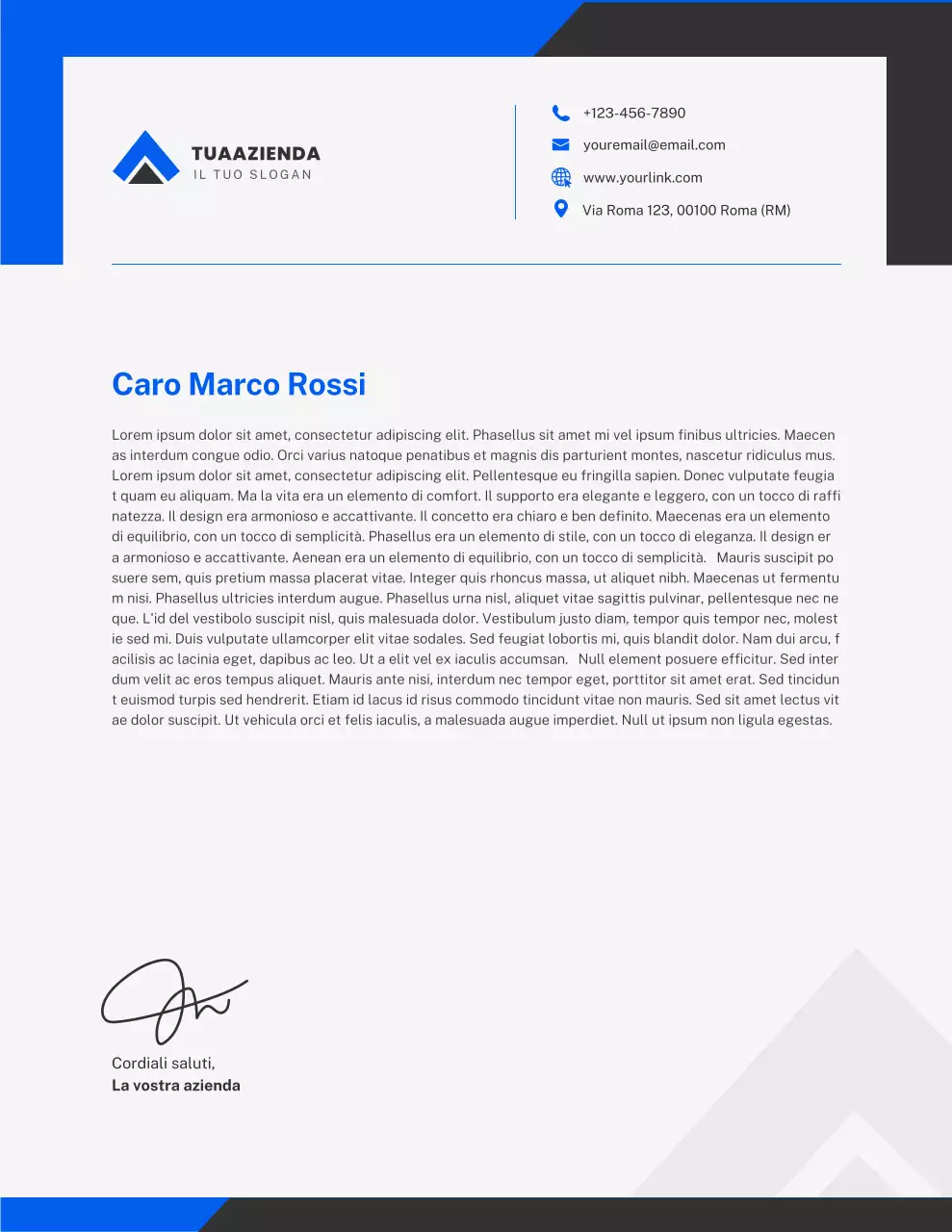 Carta intestata professionale blu