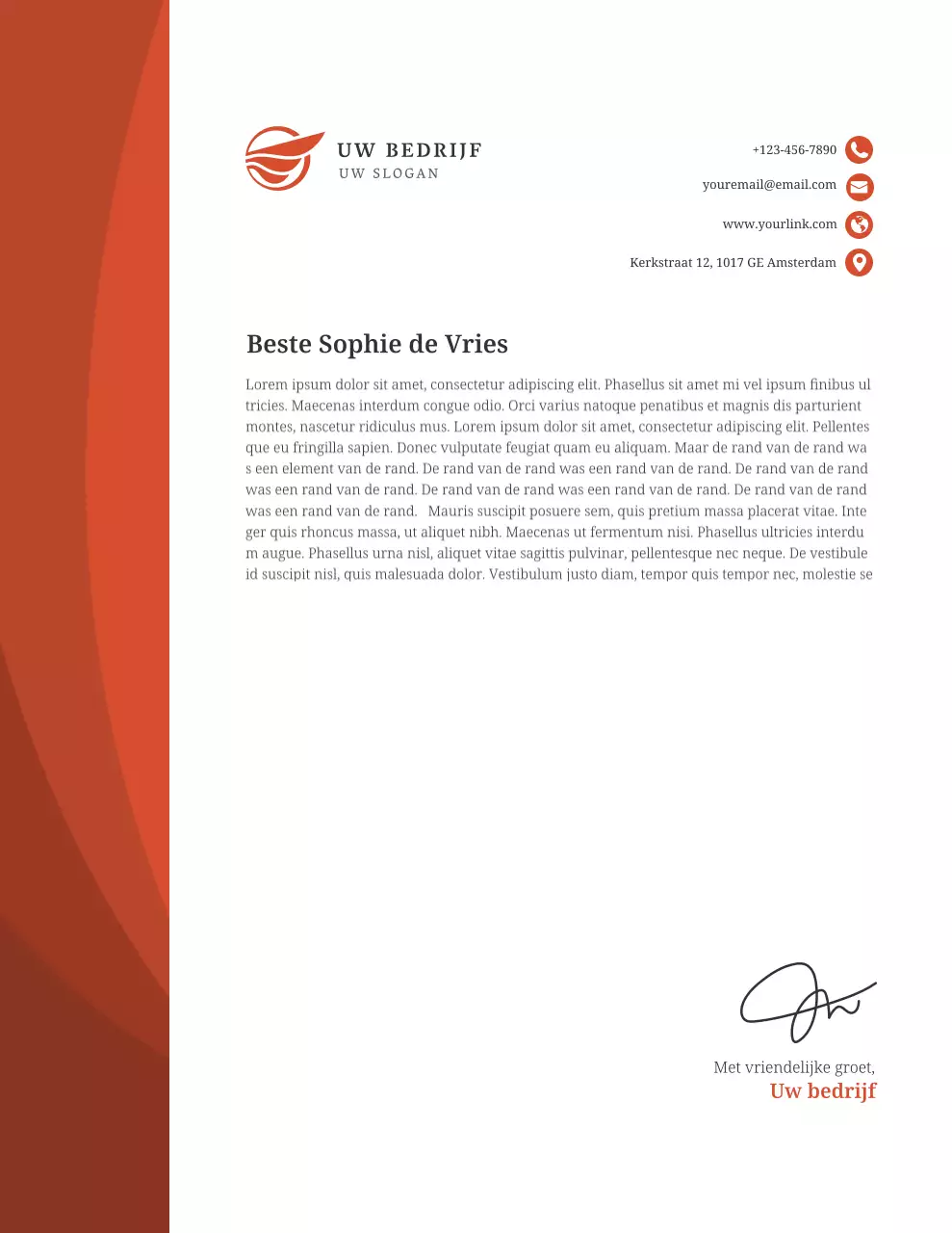 Oranje professioneel briefpapier voor bedrijven