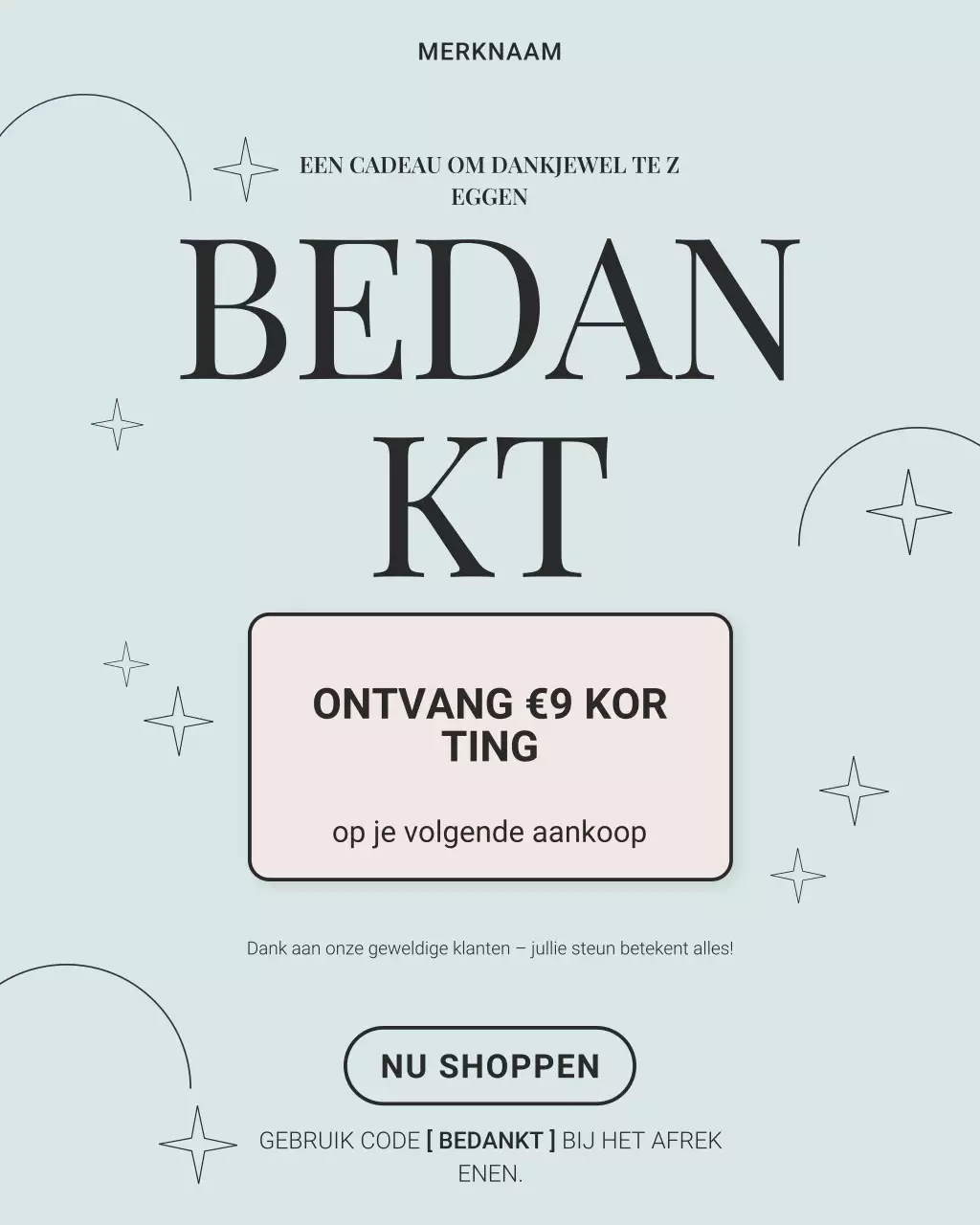 Blauwe minimalistische bedankpost op Instagram