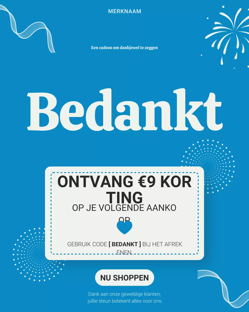 Blauwe moderne bedankactie Instagram-post